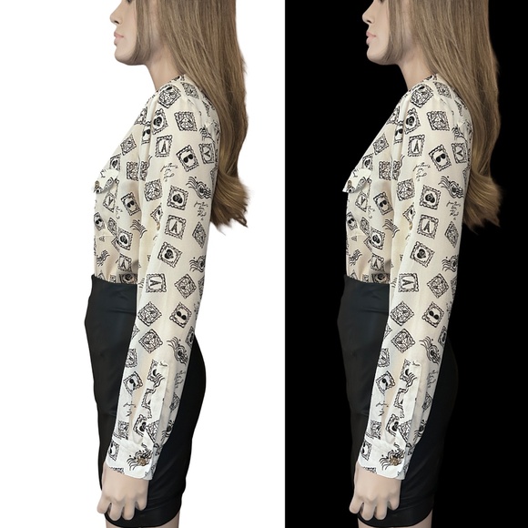 Karl Lagerfeld Paris Shirt Blouse Graphic Travel Graffiti Print Eiffel Tower - Picture 5 of 16